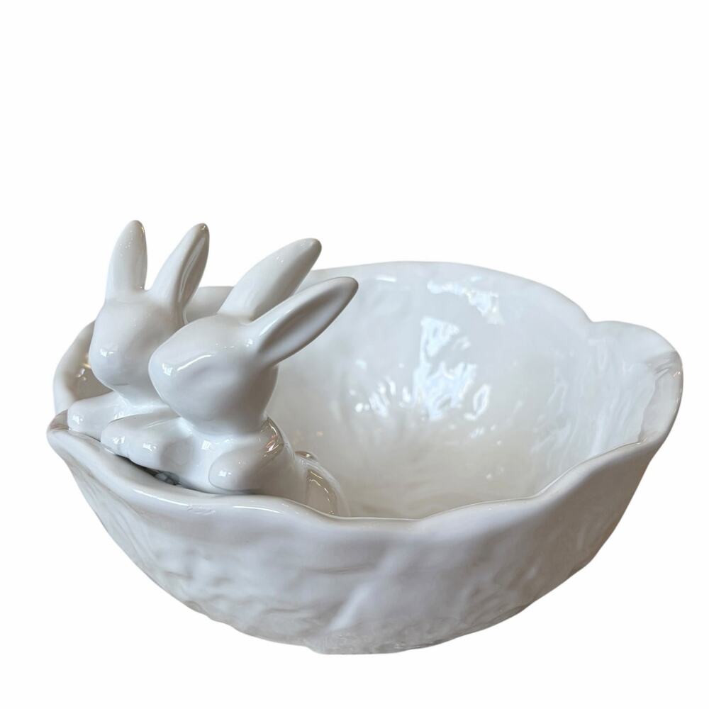 Arlington Designs Bunny Rabbit Cabbage Bowl 8in White Ceramic Easter Spring New